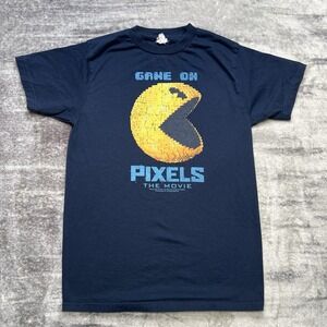 Pixels The Movie Shirt Promo Adam Sandler Mens Small Blue Pac-Man Arcade 2015